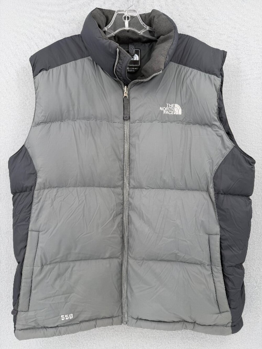 THE NORTH FACE 550 Fill Goose Down Puffer Vest Men's Size XL Black Gray Full Zip